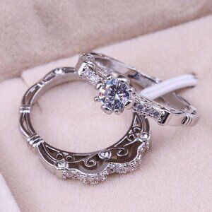 💎 Luxury Flower Carved Wedding/Engagement Silver Ring Set for Women, VIP528